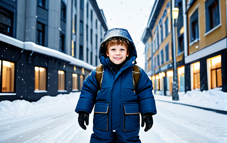 아이들을 위한 패딩 추천 - **

A young girl in a bright, colorful Reima winter jacket, fully clothed, playing in a snowy park. ...