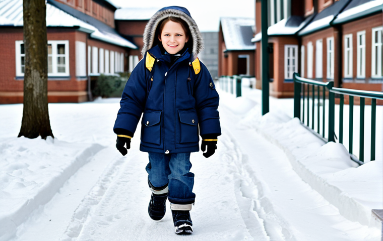 아이들을 위한 패딩 추천 - **

A young boy wearing a Huppa winter overall suit, fully clothed, standing in a snowy cityscape. T...